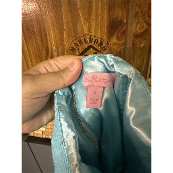 Lilly Pulitzer Vicki Dress Women 2 Teal Strapless Mini Daisy Embroidered - Picture 7 of 7